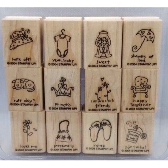 Stampin Up A Little Love 12 Piece Rubber Stamp Kit 2004 Doodles Drawings Whimsy - Picture 3 of 4
